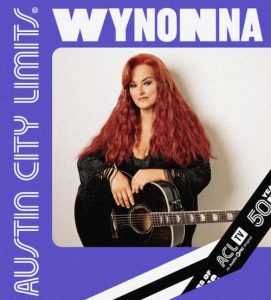 Wynonna, holding a guitar, in ad piece for Austin City Limits